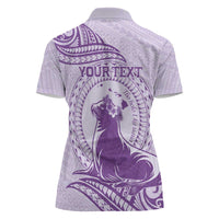 Personalised Hawaii Monk Seal Women Polo Shirt Polynesian Tattoo With Tropical Flowers - Purple Pastel