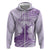 Personalised Hawaii Monk Seal Zip Hoodie Polynesian Tattoo With Tropical Flowers - Purple Pastel