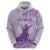 Personalised Hawaii Monk Seal Zip Hoodie Polynesian Tattoo With Tropical Flowers - Purple Pastel