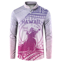 Personalised Hawaii Monk Seal Button Sweatshirt Polynesian Tattoo With Tropical Flowers - Purple Gradient LT14 Purple - Polynesian Pride