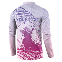 Personalised Hawaii Monk Seal Button Sweatshirt Polynesian Tattoo With Tropical Flowers - Purple Gradient LT14 - Polynesian Pride