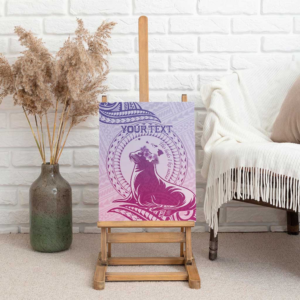 Personalised Hawaii Monk Seal Canvas Wall Art Polynesian Tattoo With Tropical Flowers - Purple Gradient LT14 - Polynesian Pride