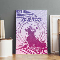 Personalised Hawaii Monk Seal Canvas Wall Art Polynesian Tattoo With Tropical Flowers - Purple Gradient LT14 - Polynesian Pride