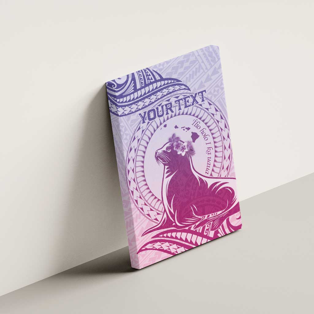 Personalised Hawaii Monk Seal Canvas Wall Art Polynesian Tattoo With Tropical Flowers - Purple Gradient LT14 - Polynesian Pride