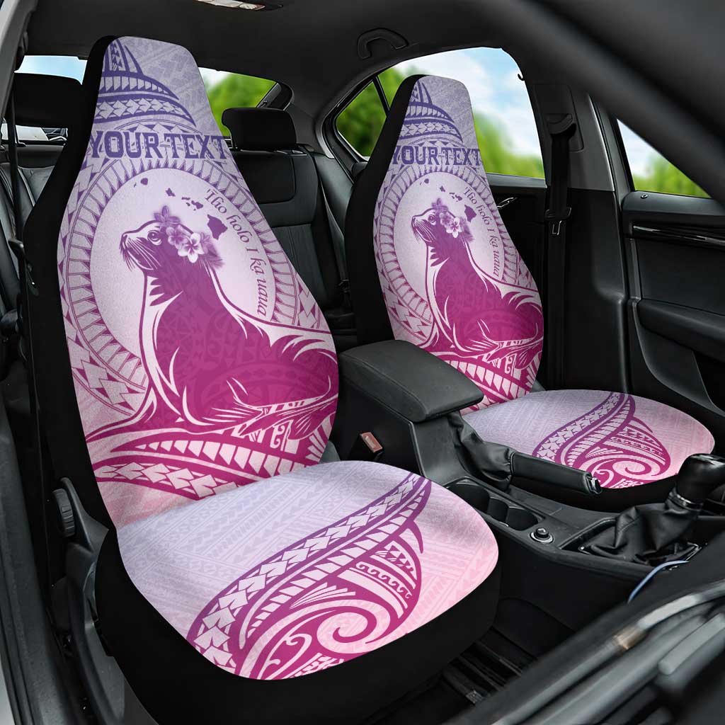 Personalised Hawaii Monk Seal Car Seat Cover Polynesian Tattoo With Tropical Flowers - Purple Gradient