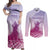 Personalised Hawaii Monk Seal Couples Matching Off Shoulder Maxi Dress and Long Sleeve Button Shirt Polynesian Tattoo With Tropical Flowers - Purple Gradient