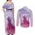 Personalised Hawaii Monk Seal Couples Matching Off Shoulder Maxi Dress and Long Sleeve Button Shirt Polynesian Tattoo With Tropical Flowers - Purple Gradient