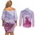 Personalised Hawaii Monk Seal Couples Matching Off Shoulder Short Dress and Long Sleeve Button Shirt Polynesian Tattoo With Tropical Flowers - Purple Gradient