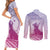 Personalised Hawaii Monk Seal Couples Matching Short Sleeve Bodycon Dress and Long Sleeve Button Shirt Polynesian Tattoo With Tropical Flowers - Purple Gradient