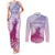 Personalised Hawaii Monk Seal Couples Matching Tank Maxi Dress and Long Sleeve Button Shirt Polynesian Tattoo With Tropical Flowers - Purple Gradient