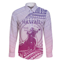 Personalised Hawaii Monk Seal Family Matching Off Shoulder Maxi Dress and Hawaiian Shirt Polynesian Tattoo With Tropical Flowers - Purple Gradient