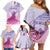 Personalised Hawaii Monk Seal Family Matching Off Shoulder Short Dress and Hawaiian Shirt Polynesian Tattoo With Tropical Flowers - Purple Gradient