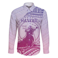 Personalised Hawaii Monk Seal Family Matching Short Sleeve Bodycon Dress and Hawaiian Shirt Polynesian Tattoo With Tropical Flowers - Purple Gradient