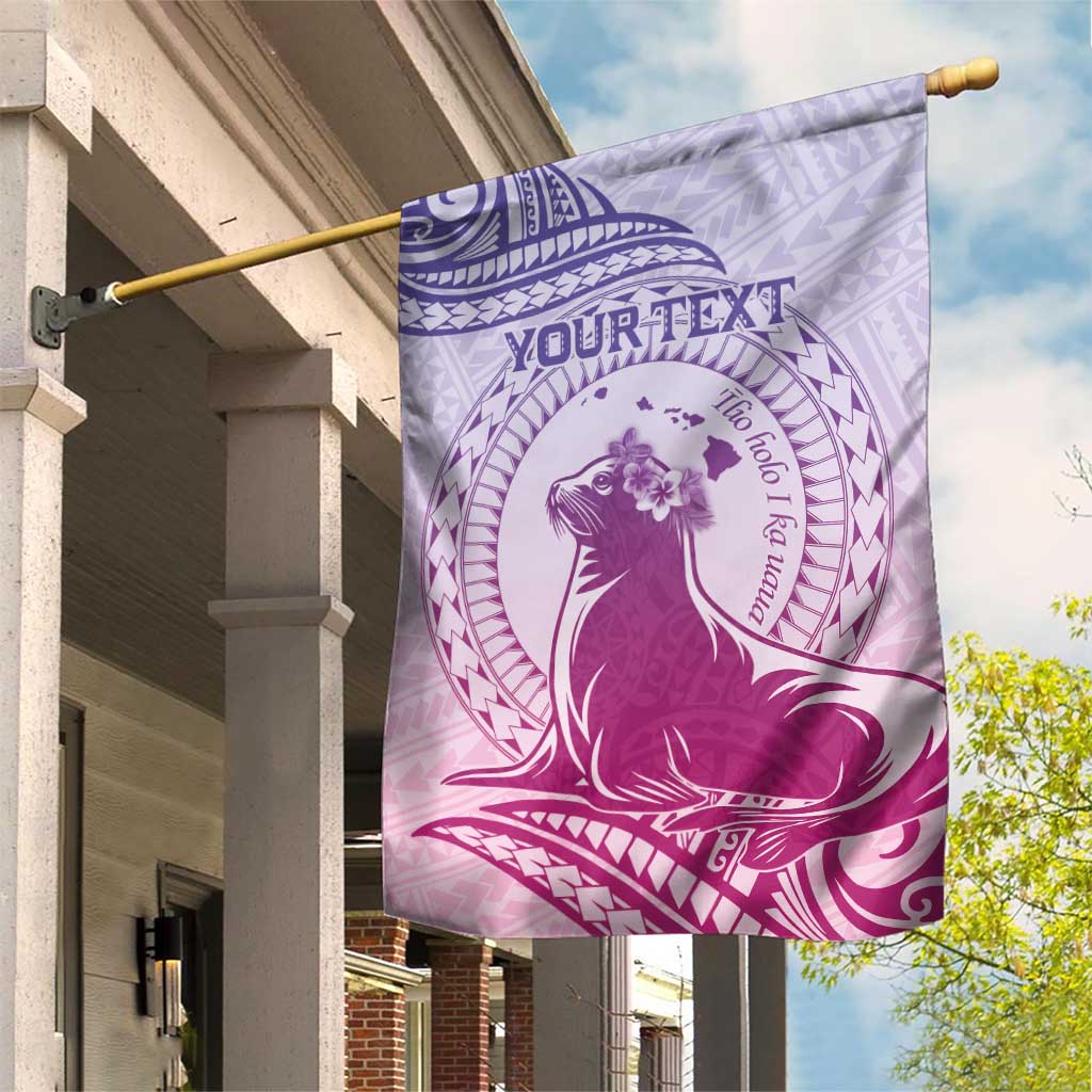 Personalised Hawaii Monk Seal Garden Flag Polynesian Tattoo With Tropical Flowers - Purple Gradient LT14 House Flag Purple - Polynesian Pride