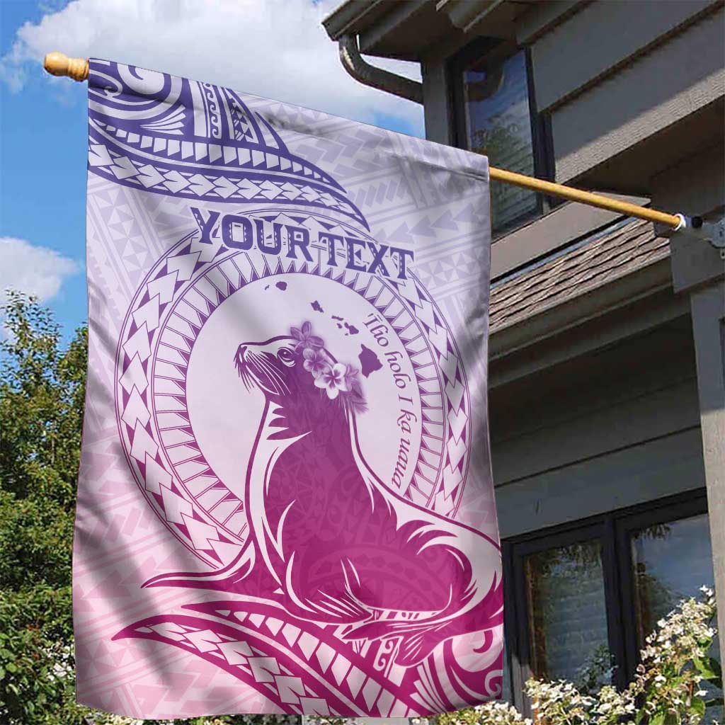 Personalised Hawaii Monk Seal Garden Flag Polynesian Tattoo With Tropical Flowers - Purple Gradient LT14 - Polynesian Pride