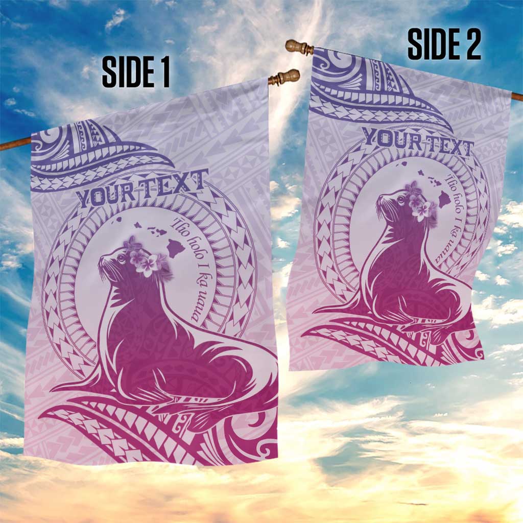 Personalised Hawaii Monk Seal Garden Flag Polynesian Tattoo With Tropical Flowers - Purple Gradient LT14 - Polynesian Pride
