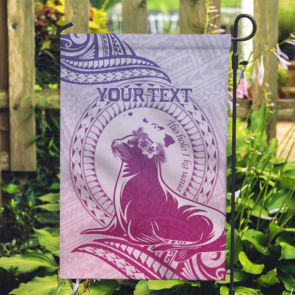 Personalised Hawaii Monk Seal Garden Flag Polynesian Tattoo With Tropical Flowers - Purple Gradient LT14 Garden Flag Purple - Polynesian Pride