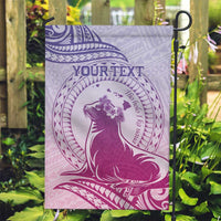 Personalised Hawaii Monk Seal Garden Flag Polynesian Tattoo With Tropical Flowers - Purple Gradient LT14 Garden Flag Purple - Polynesian Pride