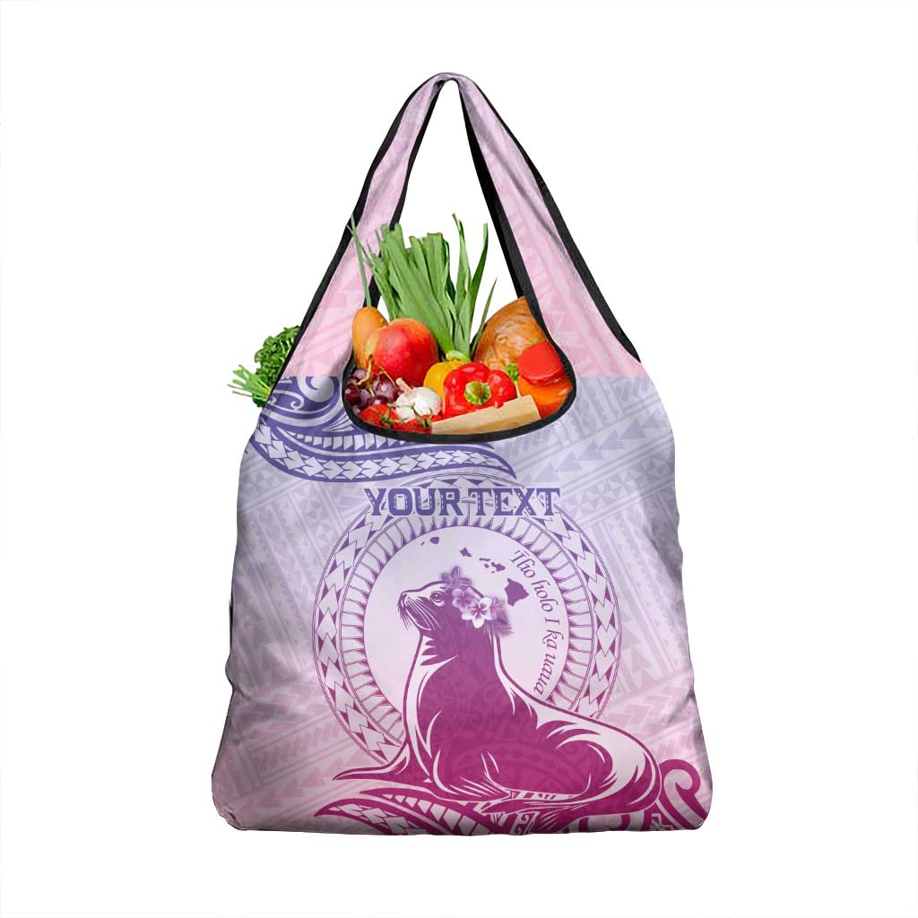 Personalised Hawaii Monk Seal Grocery Bag Polynesian Tattoo With Tropical Flowers - Purple Gradient LT14 1-pack One Size Purple - Polynesian Pride