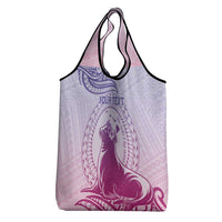 Personalised Hawaii Monk Seal Grocery Bag Polynesian Tattoo With Tropical Flowers - Purple Gradient LT14 - Polynesian Pride