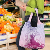 Personalised Hawaii Monk Seal Grocery Bag Polynesian Tattoo With Tropical Flowers - Purple Gradient LT14 - Polynesian Pride