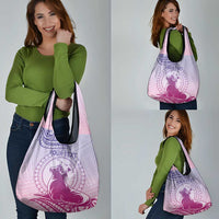 Personalised Hawaii Monk Seal Grocery Bag Polynesian Tattoo With Tropical Flowers - Purple Gradient LT14 - Polynesian Pride