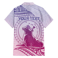 Personalised Hawaii Monk Seal Hawaiian Shirt Polynesian Tattoo With Tropical Flowers - Purple Gradient LT14 - Polynesian Pride