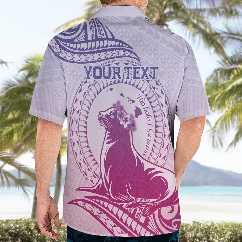 Personalised Hawaii Monk Seal Hawaiian Shirt Polynesian Tattoo With Tropical Flowers - Purple Gradient LT14 - Polynesian Pride