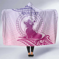 Personalised Hawaii Monk Seal Hooded Blanket Polynesian Tattoo With Tropical Flowers - Purple Gradient LT14 One Size Purple - Polynesian Pride