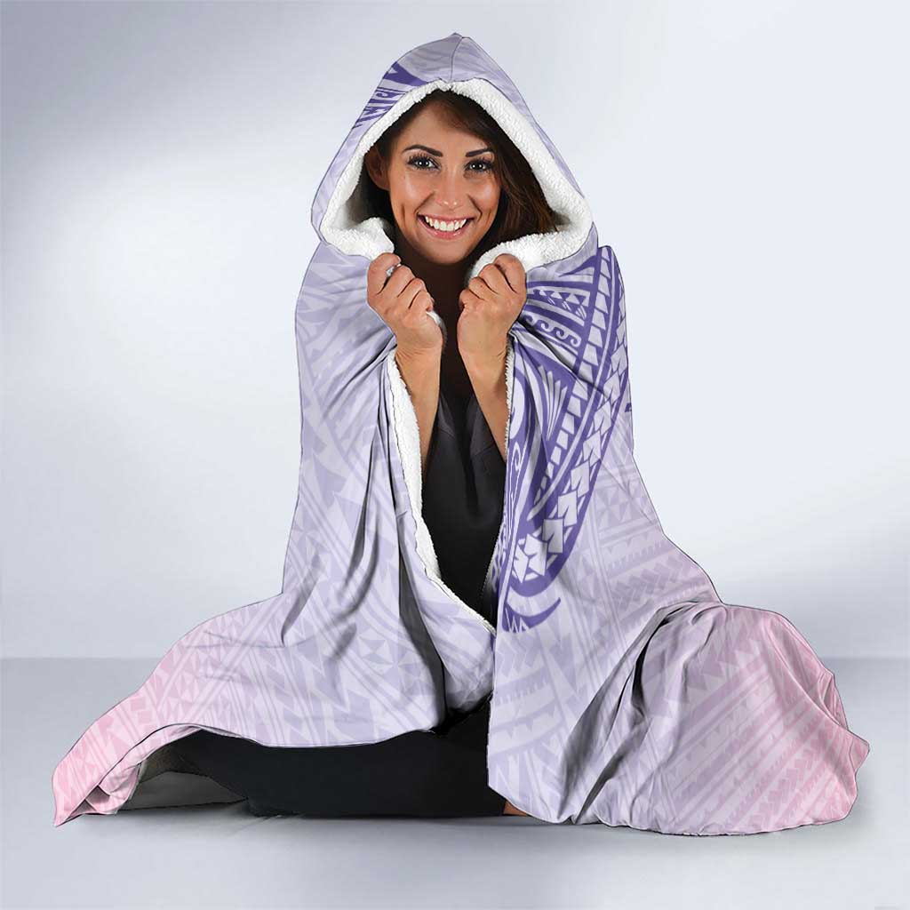 Personalised Hawaii Monk Seal Hooded Blanket Polynesian Tattoo With Tropical Flowers - Purple Gradient LT14 - Polynesian Pride