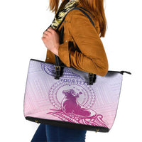 Personalised Hawaii Monk Seal Leather Tote Bag Polynesian Tattoo With Tropical Flowers - Purple Gradient LT14 Purple - Polynesian Pride