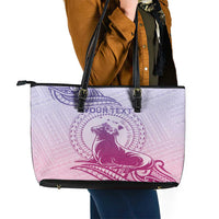 Personalised Hawaii Monk Seal Leather Tote Bag Polynesian Tattoo With Tropical Flowers - Purple Gradient LT14 - Polynesian Pride