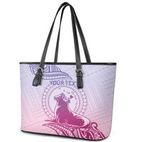 Personalised Hawaii Monk Seal Leather Tote Bag Polynesian Tattoo With Tropical Flowers - Purple Gradient LT14 - Polynesian Pride