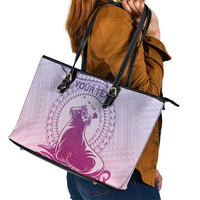 Personalised Hawaii Monk Seal Leather Tote Bag Polynesian Tattoo With Tropical Flowers - Purple Gradient LT14 - Polynesian Pride