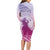 Personalised Hawaii Monk Seal Long Sleeve Bodycon Dress Polynesian Tattoo With Tropical Flowers - Purple Gradient