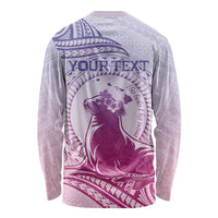 Personalised Hawaii Monk Seal Long Sleeve Shirt Polynesian Tattoo With Tropical Flowers - Purple Gradient
