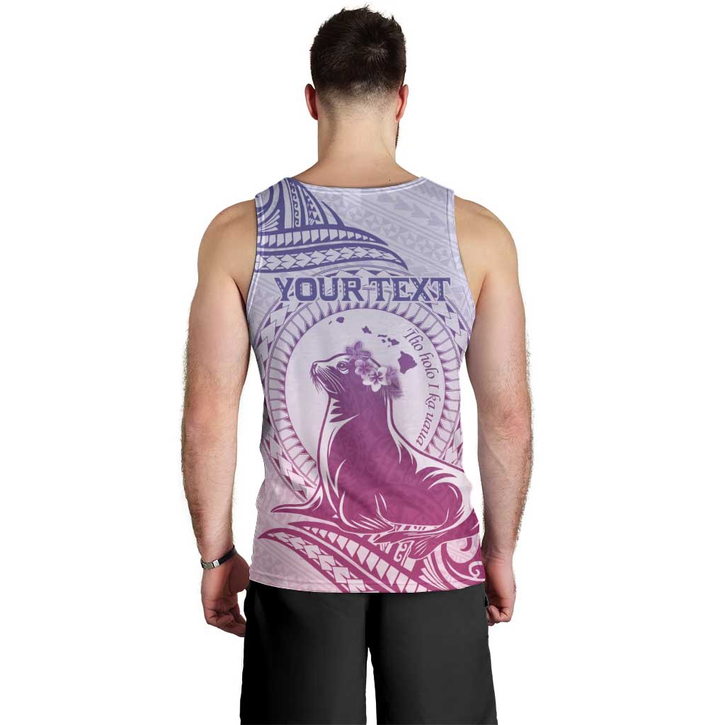 Personalised Hawaii Monk Seal Men Tank Top Polynesian Tattoo With Tropical Flowers - Purple Gradient LT14 - Polynesian Pride