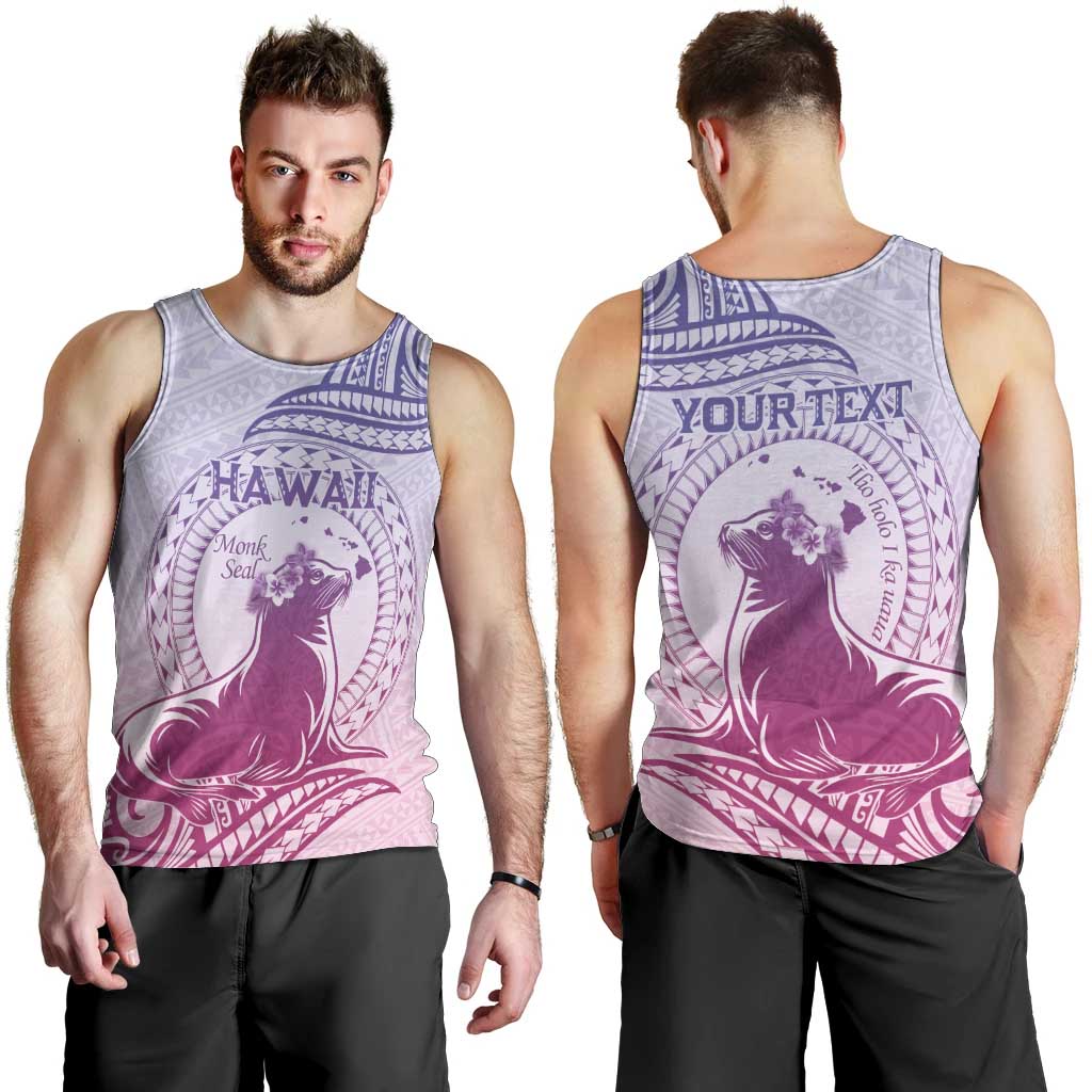 Personalised Hawaii Monk Seal Men Tank Top Polynesian Tattoo With Tropical Flowers - Purple Gradient LT14 - Polynesian Pride