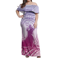 Personalised Hawaii Monk Seal Off Shoulder Maxi Dress Polynesian Tattoo With Tropical Flowers - Purple Gradient LT14 Women Purple - Polynesian Pride