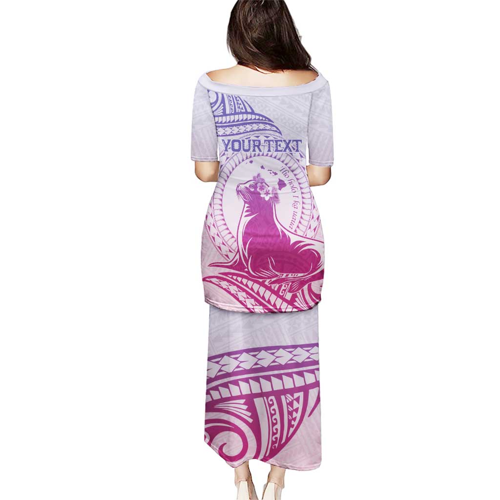 Personalised Hawaii Monk Seal Puletasi Polynesian Tattoo With Tropical Flowers - Purple Gradient LT14 - Polynesian Pride