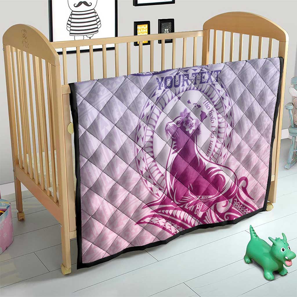 Personalised Hawaii Monk Seal Quilt Polynesian Tattoo With Tropical Flowers - Purple Gradient