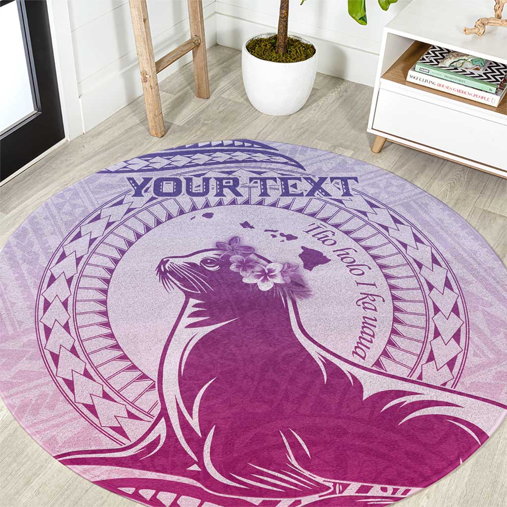 Personalised Hawaii Monk Seal Round Carpet Polynesian Tattoo With Tropical Flowers - Purple Gradient