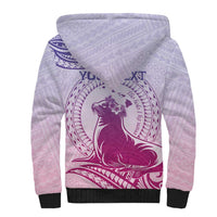 Personalised Hawaii Monk Seal Sherpa Hoodie Polynesian Tattoo With Tropical Flowers - Purple Gradient LT14 - Polynesian Pride