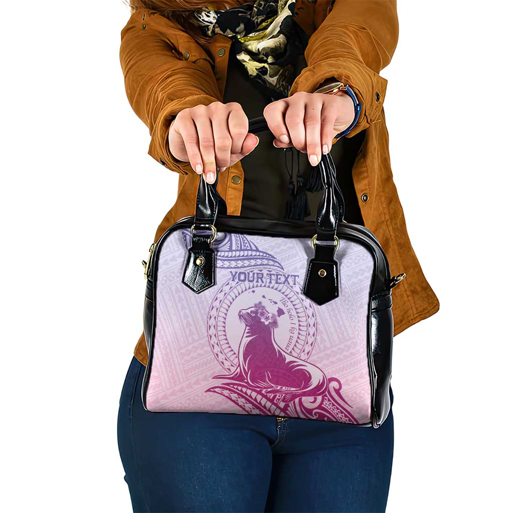 Personalised Hawaii Monk Seal Shoulder Handbag Polynesian Tattoo With Tropical Flowers - Purple Gradient