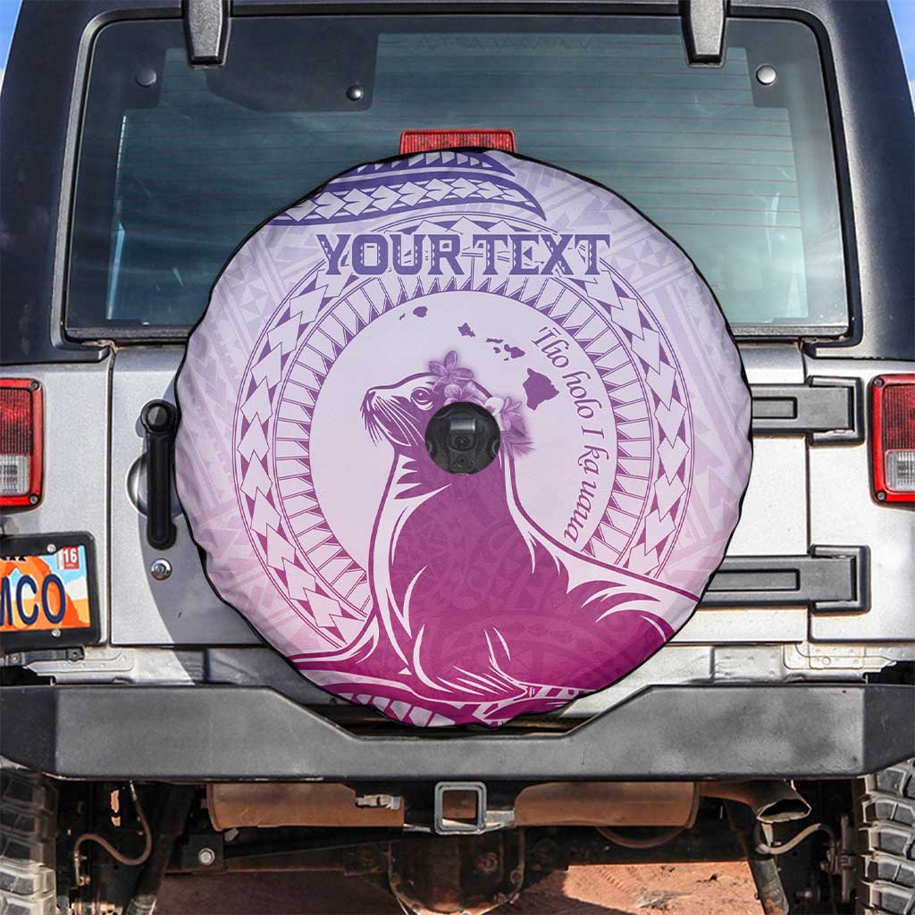 Personalised Hawaii Monk Seal Spare Tire Cover Polynesian Tattoo With Tropical Flowers - Purple Gradient LT14 Purple - Polynesian Pride