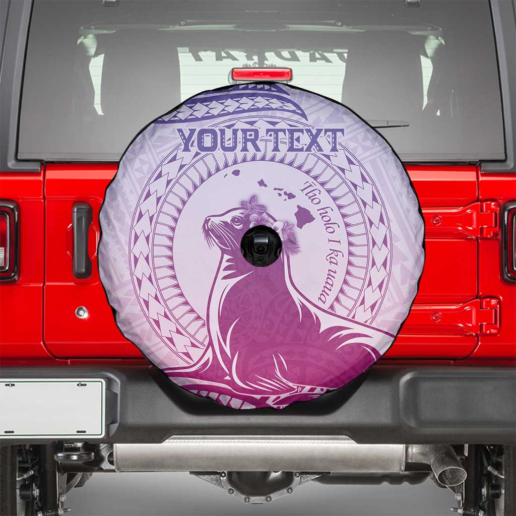 Personalised Hawaii Monk Seal Spare Tire Cover Polynesian Tattoo With Tropical Flowers - Purple Gradient LT14 - Polynesian Pride