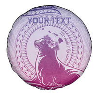 Personalised Hawaii Monk Seal Spare Tire Cover Polynesian Tattoo With Tropical Flowers - Purple Gradient LT14 - Polynesian Pride