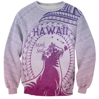 Personalised Hawaii Monk Seal Sweatshirt Polynesian Tattoo With Tropical Flowers - Purple Gradient LT14 Unisex Purple - Polynesian Pride