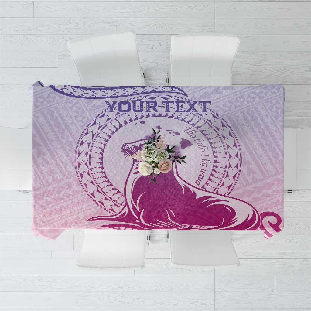 Personalised Hawaii Monk Seal Tablecloth Polynesian Tattoo With Tropical Flowers - Purple Gradient