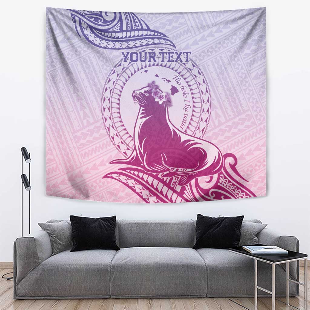 Personalised Hawaii Monk Seal Tapestry Polynesian Tattoo With Tropical Flowers - Purple Gradient